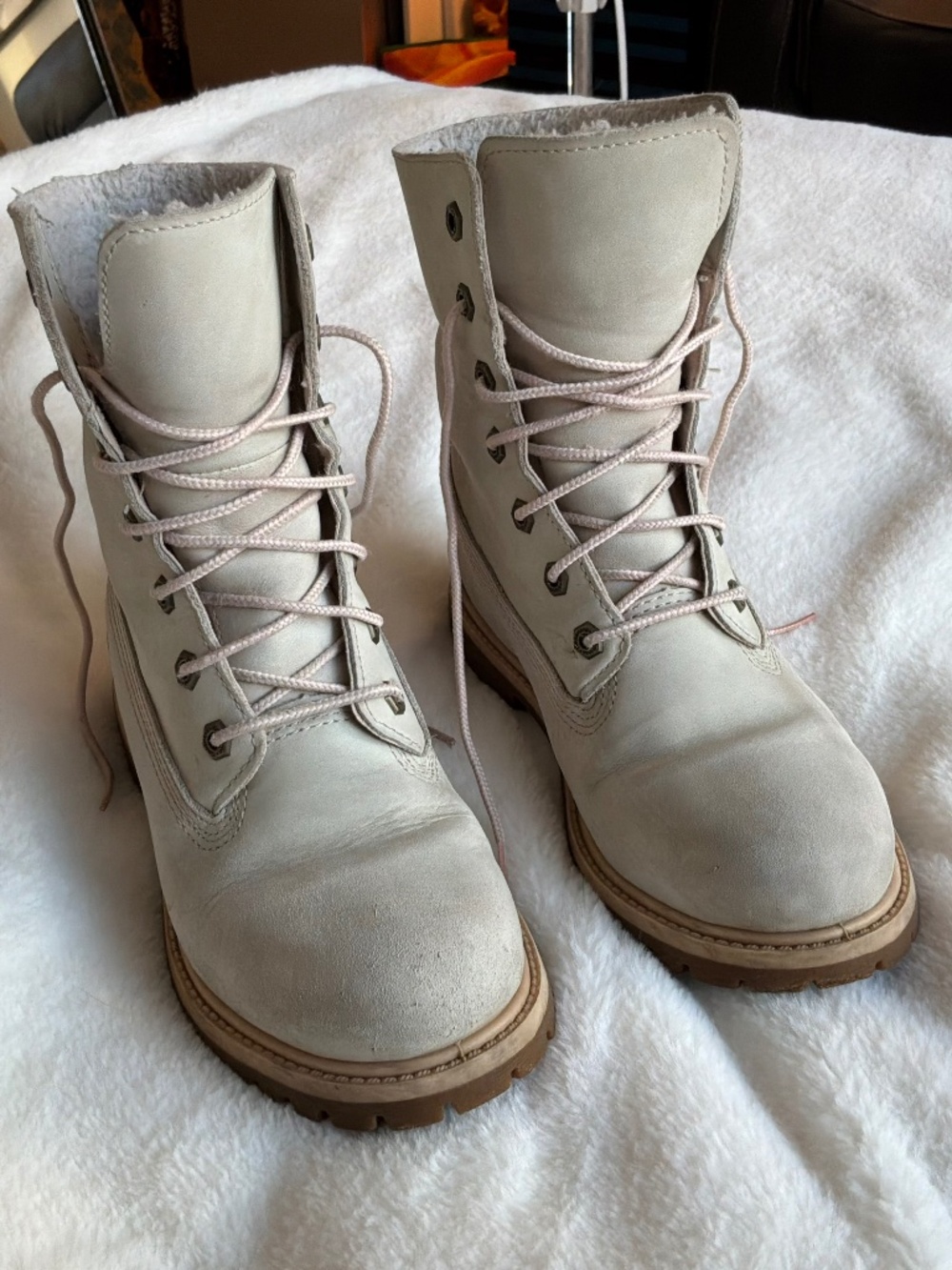 Timberland Premium Grey Suede Shearling Fleece Lace Up Boots Size